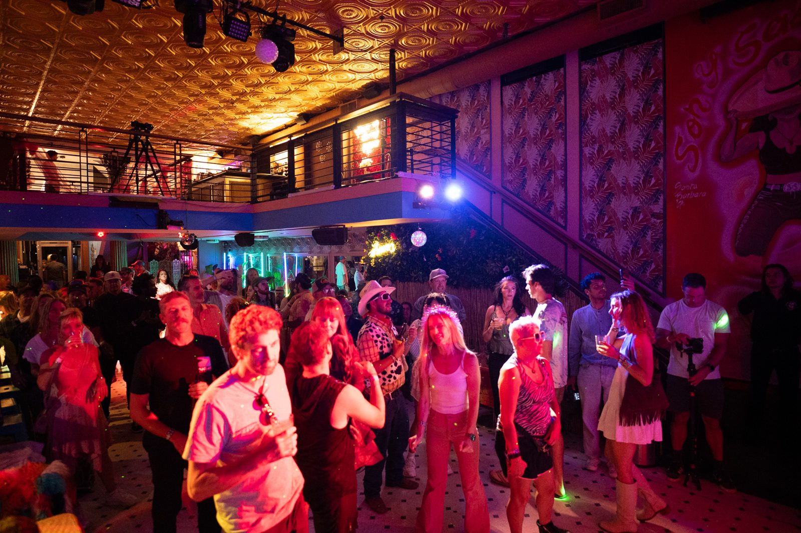 Red-lit dancefloor